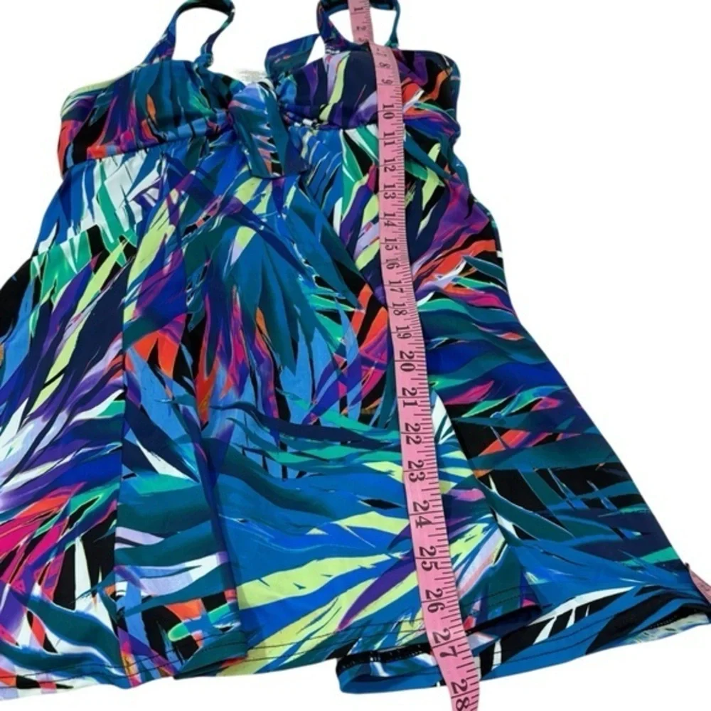 Swim Solutions NWT $112 Women's Printed Bow-Front Swim Dress 12 L - Picture 9 of 11